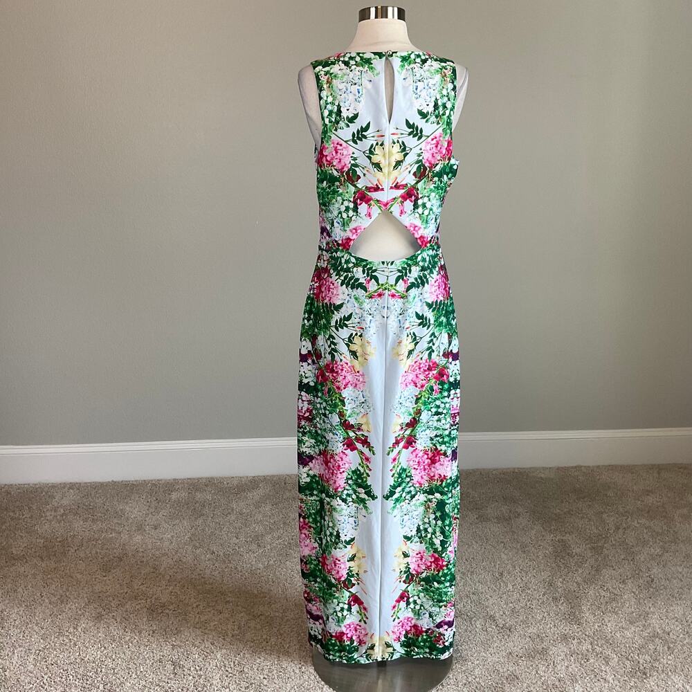 GUESS Floral Print Cutout Back Sleeveless Sheath Long Maxi Dress Blue Size 12 - Picture 6 of 10